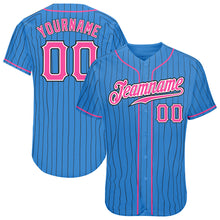Load image into Gallery viewer, Custom Powder Blue Black Pinstripe Pink-White Authentic Baseball Jersey