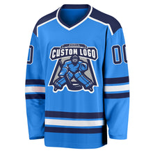 Load image into Gallery viewer, Custom Powder Blue Navy-White Hockey Jersey