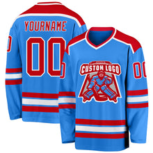 Load image into Gallery viewer, Custom Powder Blue Red-White Hockey Jersey
