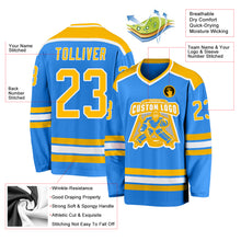 Load image into Gallery viewer, Custom Powder Blue Gold-White Hockey Jersey