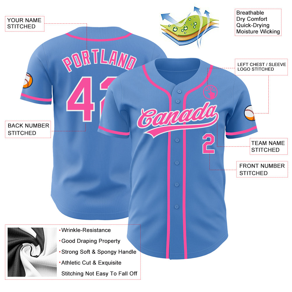 Cheap Custom Powder Blue Pink-White Authentic Baseball Jersey Free Shipping  – CustomJerseysPro