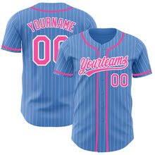 Загрузить изображение в средство просмотра галереи, Custom Powder Blue White Pinstripe Pink Authentic Baseball Jersey