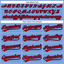 Load image into Gallery viewer, Custom Powder Blue Red Pinstripe Navy Authentic Baseball Jersey
