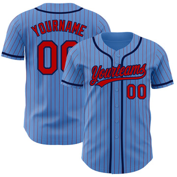 Custom Powder Blue Red Pinstripe Navy Authentic Baseball Jersey