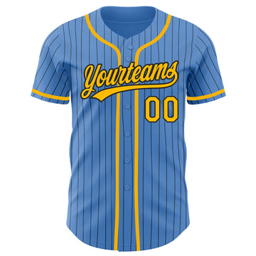 Custom Powder Blue Black Pinstripe Gold Authentic Baseball Jersey