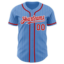 Load image into Gallery viewer, Custom Powder Blue White Pinstripe Red Authentic Baseball Jersey
