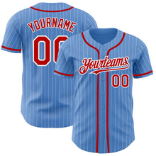 Load image into Gallery viewer, Custom Powder Blue White Pinstripe Red Authentic Baseball Jersey
