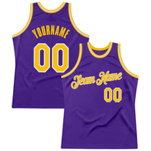 Charger l'image dans la galerie, Custom Purple Gold-White Authentic Throwback Basketball Jersey