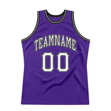 Load image into Gallery viewer, Custom Purple White-Black Authentic Throwback Basketball Jersey