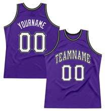 Load image into Gallery viewer, Custom Purple White-Black Authentic Throwback Basketball Jersey