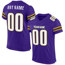 Загрузить изображение в средство просмотра галереи, Custom Purple White-Old Gold Mesh Authentic Football Jersey