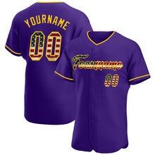 Laden Sie das Bild in den Galerie-Viewer, Custom Purple Vintage USA Flag-Gold Authentic Baseball Jersey