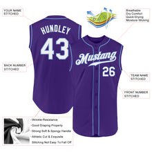 Load image into Gallery viewer, Custom Purple White-Light Blue Authentic Sleeveless Baseball Jersey