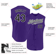 Load image into Gallery viewer, Custom Purple Black-White Authentic Sleeveless Baseball Jersey