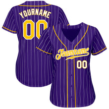 Загрузить изображение в средство просмотра галереи, Custom Purple White Pinstripe Gold-White Authentic Baseball Jersey