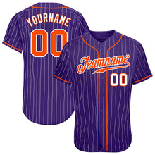 Laden Sie das Bild in den Galerie-Viewer, Custom Purple White Pinstripe Orange-White Authentic Baseball Jersey