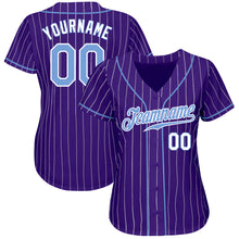 Загрузить изображение в средство просмотра галереи, Custom Purple White Pinstripe Light Blue-White Authentic Baseball Jersey