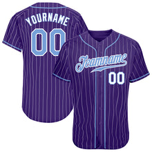 Загрузить изображение в средство просмотра галереи, Custom Purple White Pinstripe Light Blue-White Authentic Baseball Jersey