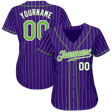 Charger l'image dans la galerie, Custom Purple White Pinstripe Neon Green-White Authentic Baseball Jersey