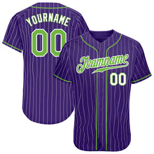 Charger l'image dans la galerie, Custom Purple White Pinstripe Neon Green-White Authentic Baseball Jersey