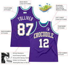 Load image into Gallery viewer, Custom Purple White-Teal Authentic Throwback Basketball Jersey