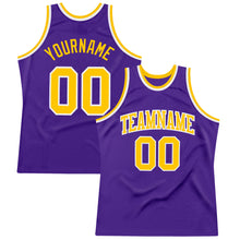 Load image into Gallery viewer, Custom Purple Gold-White Authentic Throwback Basketball Jersey