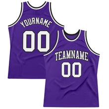 Load image into Gallery viewer, Custom Purple White-Black Authentic Throwback Basketball Jersey