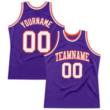 Load image into Gallery viewer, Custom Purple White-Orange Authentic Throwback Basketball Jersey