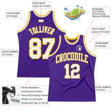 Load image into Gallery viewer, Custom Purple White-Gold Authentic Throwback Basketball Jersey