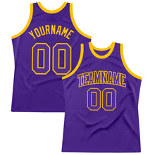Laden Sie das Bild in den Galerie-Viewer, Custom Purple Purple-Gold Authentic Throwback Basketball Jersey