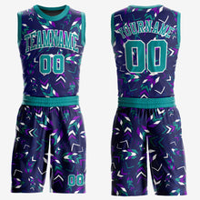 Загрузить изображение в средство просмотра галереи, Custom Purple Aqua-White Music Festival Round Neck Sublimation Basketball Suit Jersey