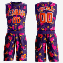 Загрузить изображение в средство просмотра галереи, Custom Purple Orange-Gold Music Festival Round Neck Sublimation Basketball Suit Jersey