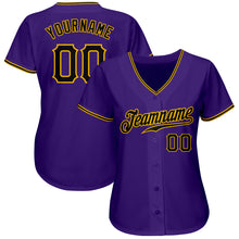 Load image into Gallery viewer, Custom Purple Black-Gold Authentic Baseball Jersey