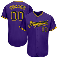 Load image into Gallery viewer, Custom Purple Black-Gold Authentic Baseball Jersey