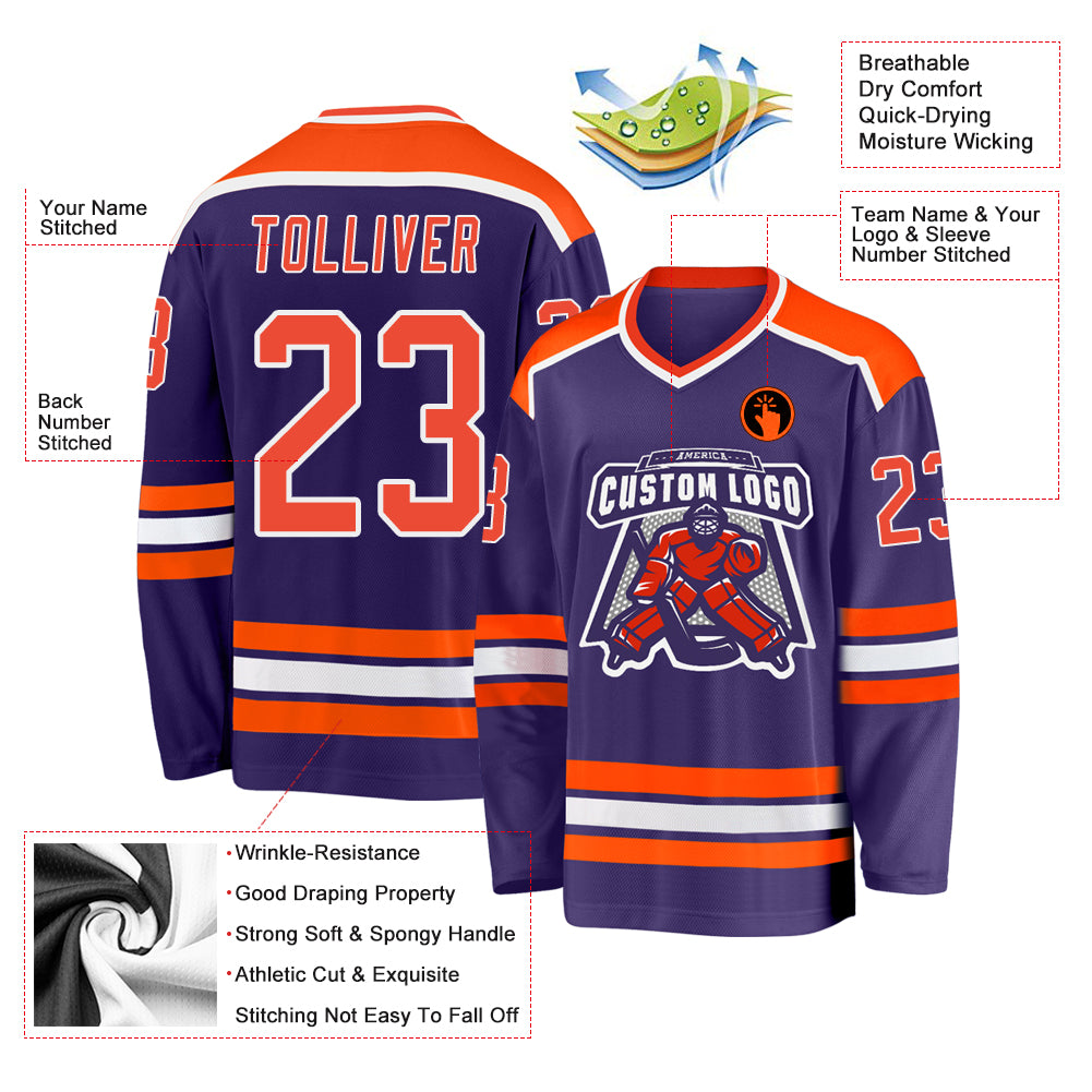 Orange Purple Tuxedo Sublimated Custom Hockey Goalie Jerseys | YoungSpeeds 2XL