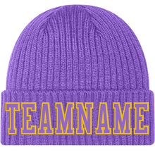 Load image into Gallery viewer, Custom Purple Purple-Gold Stitched Cuffed Knit Hat
