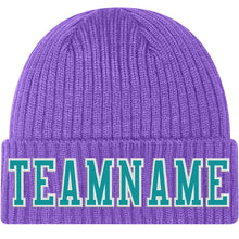 Charger l'image dans la galerie, Custom Purple Aqua-White Stitched Cuffed Knit Hat