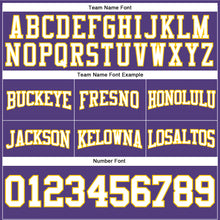 Load image into Gallery viewer, Custom Stitched Purple White-Gold Football Pullover Sweatshirt Hoodie