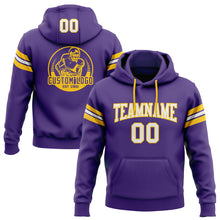 Load image into Gallery viewer, Custom Stitched Purple White-Gold Football Pullover Sweatshirt Hoodie