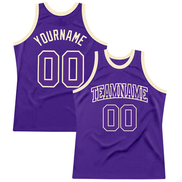 Custom Purple Purple-Cream Authentic Throwback Basketball Jersey