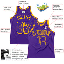 Laden Sie das Bild in den Galerie-Viewer, Custom Purple Purple-Gold Authentic Throwback Basketball Jersey
