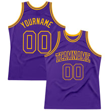 Laden Sie das Bild in den Galerie-Viewer, Custom Purple Purple-Gold Authentic Throwback Basketball Jersey
