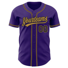 Load image into Gallery viewer, Custom Purple Black-Old Gold Authentic Baseball Jersey