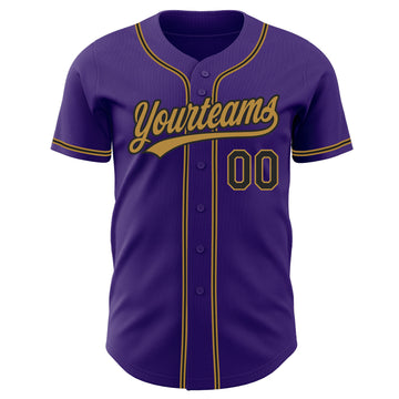 Custom Purple Black-Old Gold Authentic Baseball Jersey