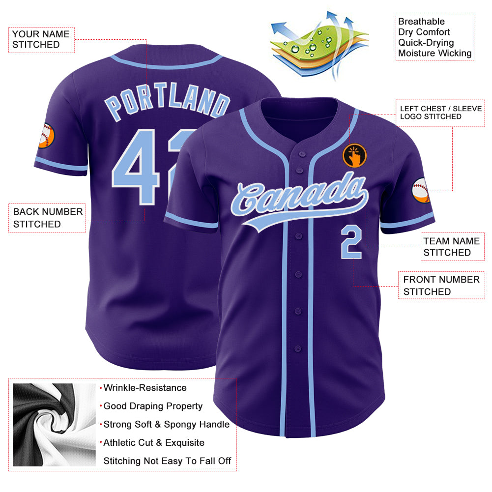 Cheap Custom Purple Light Blue-White Authentic Baseball Jersey Free  Shipping – CustomJerseysPro