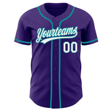 Load image into Gallery viewer, Custom Purple White-Teal Authentic Baseball Jersey