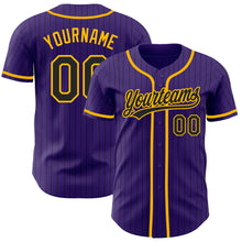 Load image into Gallery viewer, Custom Purple Black Pinstripe Black-Gold Authentic Baseball Jersey