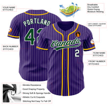 Load image into Gallery viewer, Custom Purple White Pinstripe Green Authentic Baseball Jersey