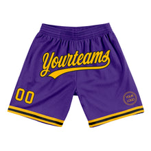 Load image into Gallery viewer, Custom Purple Gold-Black Authentic Throwback Basketball Shorts
