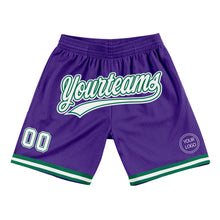 Загрузить изображение в средство просмотра галереи, Custom Purple White-Kelly Green Authentic Throwback Basketball Shorts